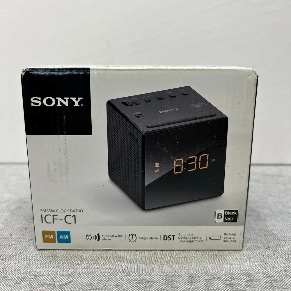 Sony ICF-C1 FM/AM Clock Radio Black Alarm, Battery Backup, Compact NIB